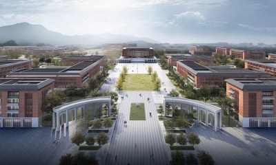 新中式学校 多层办公楼 操场 活动广场 带操场